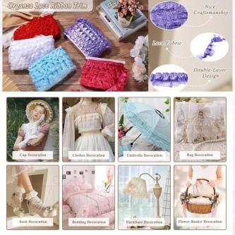 10yards Double-Layer Ruffle Lace Ribbon Pleated Chiffon … in Singapore - Image 1