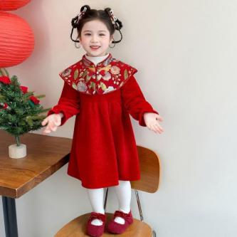 女童 国风 汉服 冬季 2026 新款 女宝宝 加绒 旗袍 拜年服 儿童 新中式 连衣裙 in Subang Jaya - Image 1