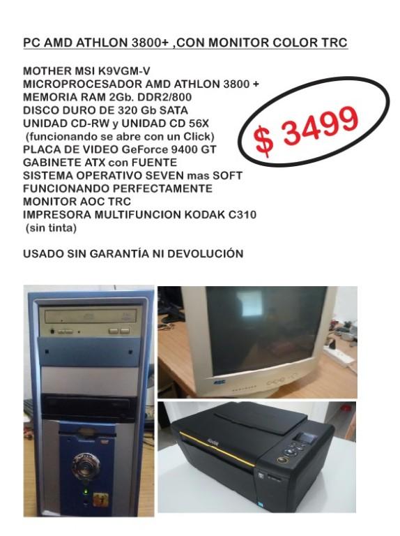 COMBO PC con MONITOR TRC e IMPRESORA Oferta en Claypole - Imagen 2
