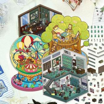 微恐立体造景贴纸 3D Miniature Scenes Sticker DIY Cute Cartoon … in Taman Johor Jaya - Image 1