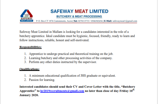 Butchery Apprentice Needed in Accra - Image 1