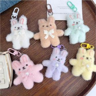5/3/1Pcs Pearl Bow Rabbit Plush Keychain - Soft Fluffy Doll … in Petaling Jaya - Image 1
