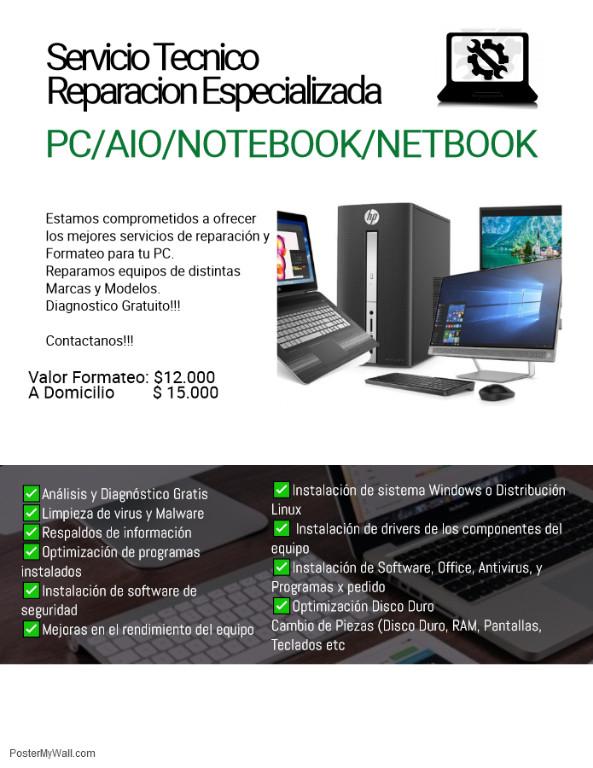FORMATEO, REPARACION Y MANTENCION DE PC/NOTEBOOK/NETBOOK/AIO/MAC en Maule - Imagen 1