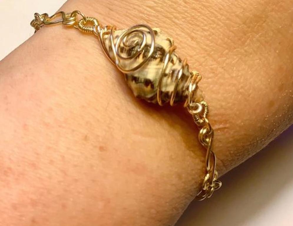 Gold Wire Wrapped Conch Seashell Bracelet in Waterbury - Image 2