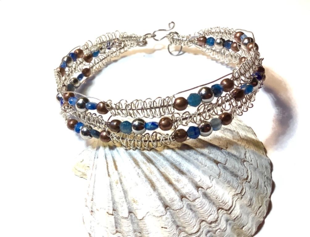 Beaded Silver Wire Macrame Bracelet in Waterbury - Image 2