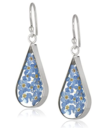 Sterling Silver Pressed Flower Teardrop Earrings in India - Image 1