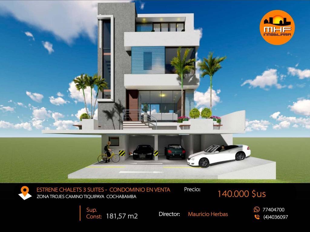ESTRENE HERMOSOS CHALETS 3 PLANTAS EN CONDOMINIO CON PISCINA en Vinto - Imagen 2