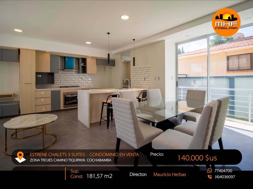 ESTRENE HERMOSOS CHALETS 3 PLANTAS EN CONDOMINIO CON PISCINA en Vinto - Imagen 4