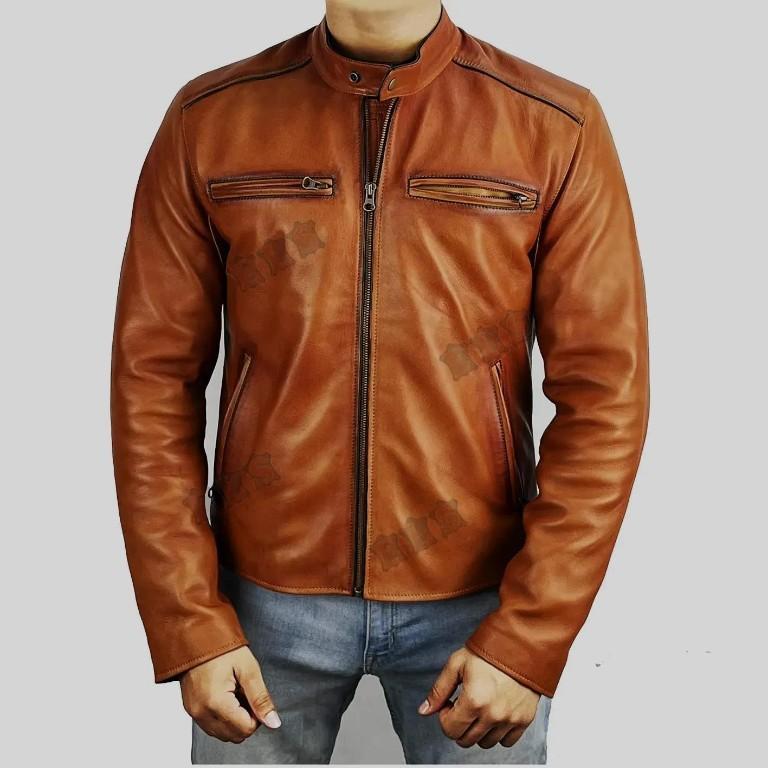 Cafe Racer Hand Waxed Leather Jacket in Palāni - Image 1