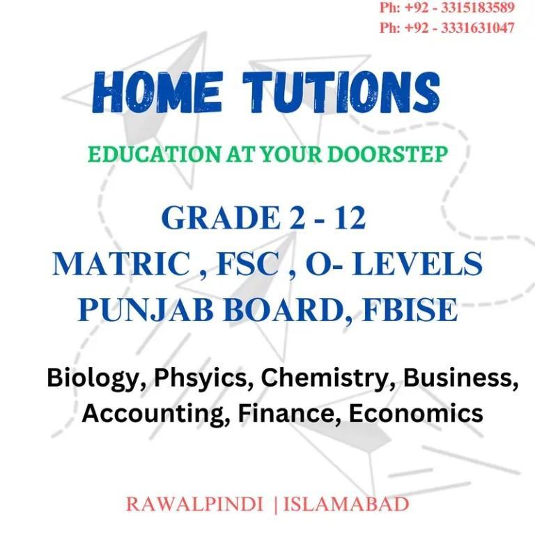 Home Tutor | Science & Commerce | Matric, Fsc, O-levels | RWP & in Rawalpindi - Image 1