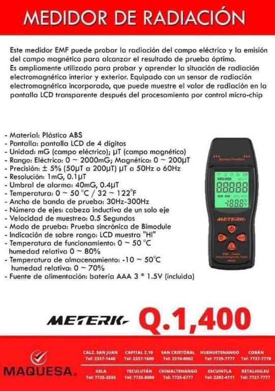 MEDIDOR DE RADIACION METERK PARA CAMPO ELECTRICO Y MAGNETICO en Cobán - Imagen 2