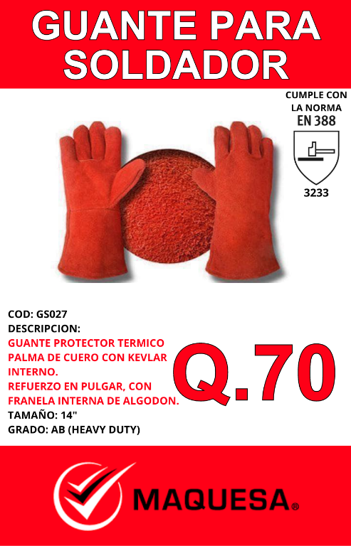 GUANTES PROTECTORES PARA SOLDADOR CON KEVLAR en Cobán - Imagen 2