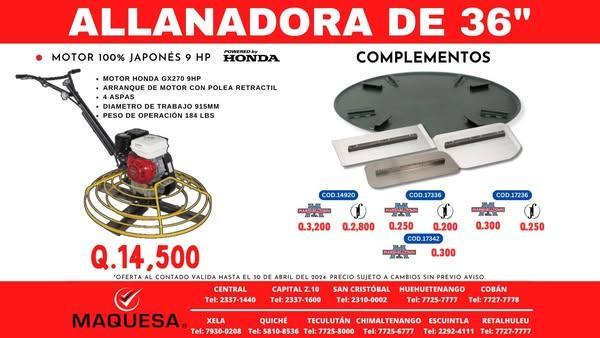 ALLANADORAS CON MOTOR HONDA en Guatemala - Imagen 2