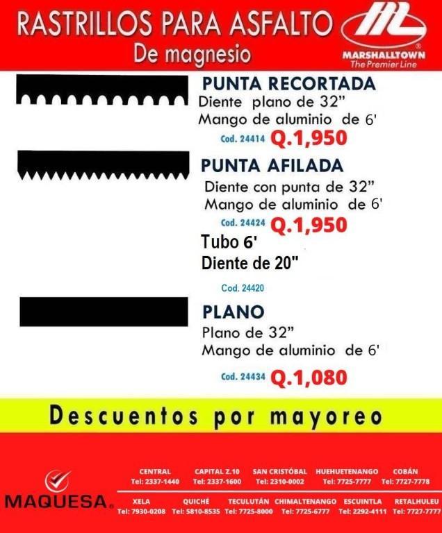 RASTRILLOS PARA ASFALTO DE MAGNESIO en Guatemala - Imagen 1