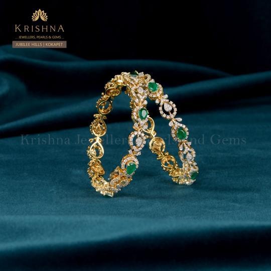 Exquisite Diamond Emerald Bangles in Hyderabad - Image 1