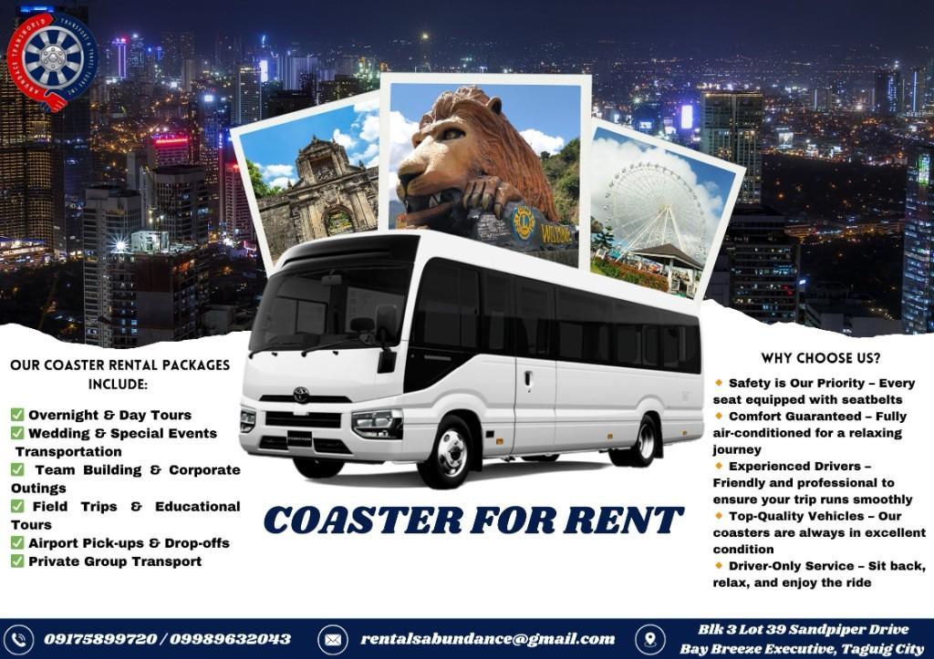 COASTER FOR RENT-WE ACCEPT ADVANCE BOOKING, BOOK YOUR DATES NOW in Alabang - Image 1