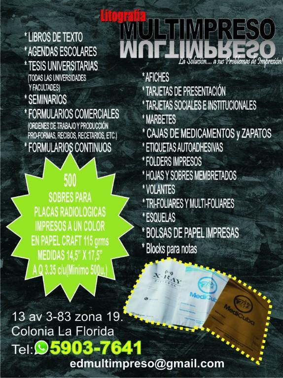 SOBRES PARA PLACAS RADIOLOGICAS en Guatemala - Imagen 1