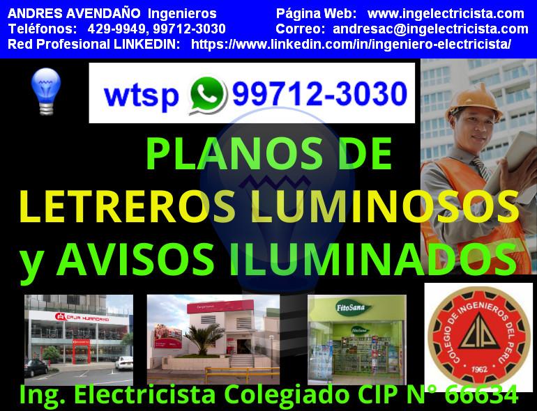 PLANOS DE LETREROS LUMINOSOS ILUMINADOS MEMORIAS CALCULOS CARTAS en Lima - Imagen 1