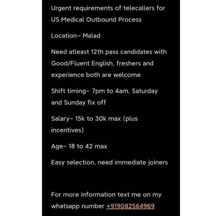 Urgent requirements for US Medical Outbound Process in Mumbai - Image 1