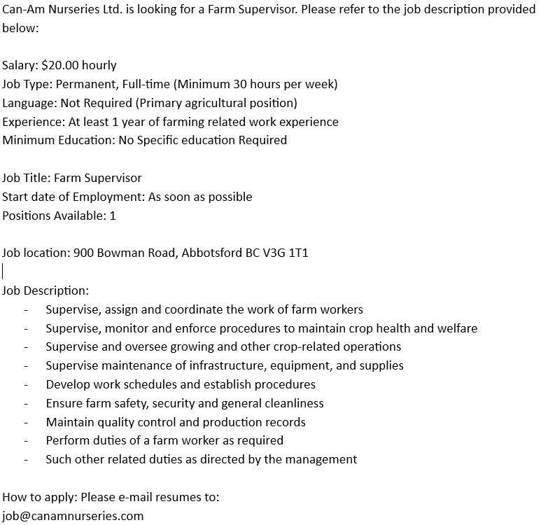 Farm Supervisor in Abbotsford - Image 1