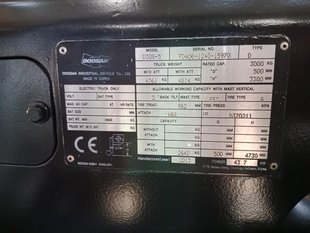 USED 2013 DOOSAN D30S-5 DIESEL FORKLIFT FOR SALE in Benoni - Image 5