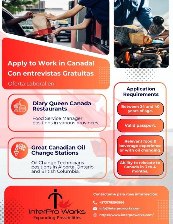 Trabajo como supervisor de restaurante en Canadá en Colombia - Imagen 1