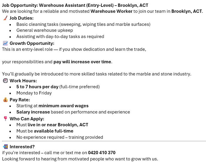 Job Opportunity Warehouse Assistant (Entry-Level) – Brooklyn in Brunswick - Image 1