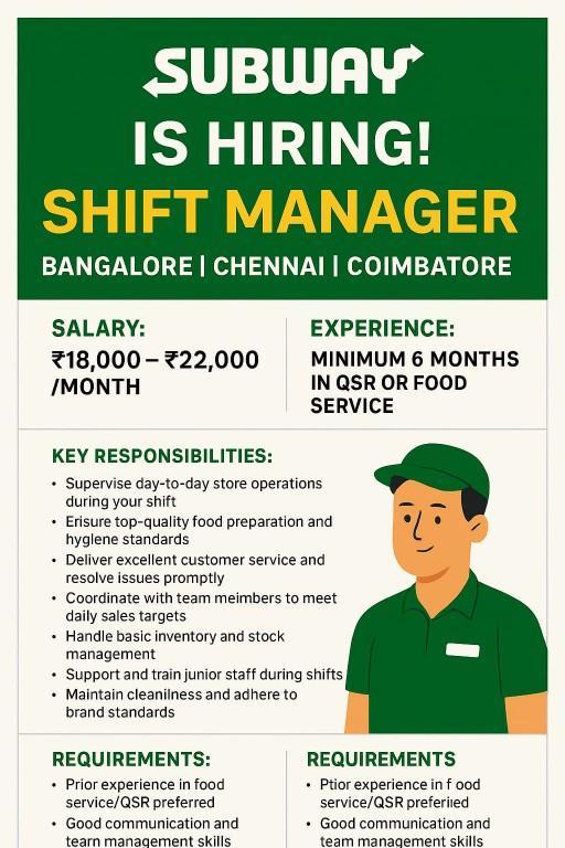 assistant restaurant manager in RT Nagar - Image 1