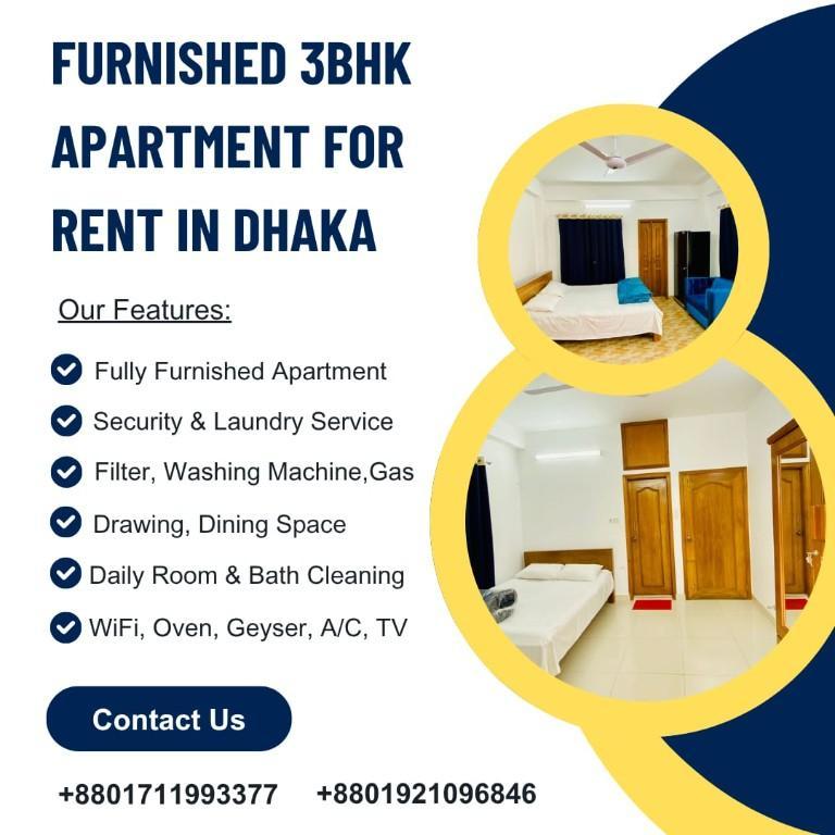 IN Dhaka Bashundhara R/A Three Bed Room Serviced Apartment RENT in Dhaka - Image 1
