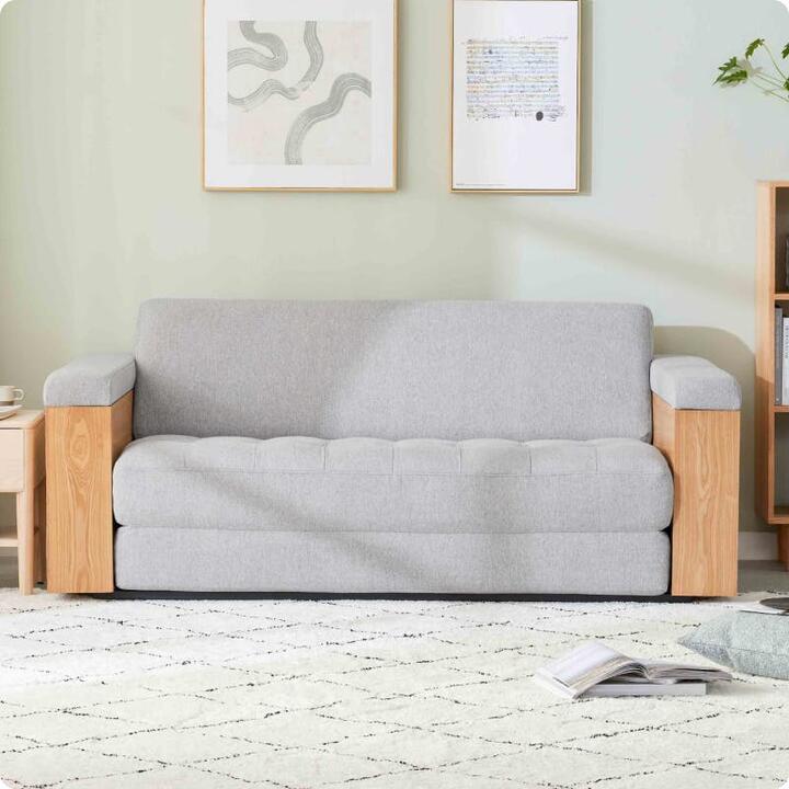 Rio Timber Sofa Bed - Cloud Grey / Super King in Waitakere - Image 1
