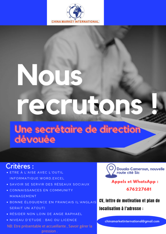 Besoin d'une assistante de direction au Cameroun - Photo 1