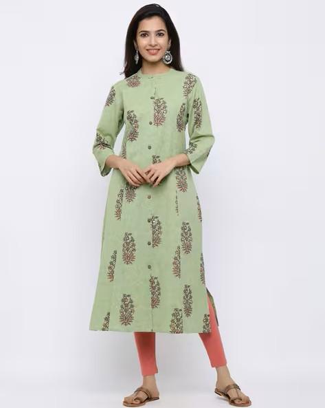 Block Print Button-Down Straight Kurta in India - Image 1