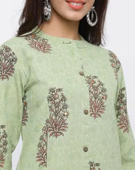 Block Print Button-Down Straight Kurta in India - Image 3