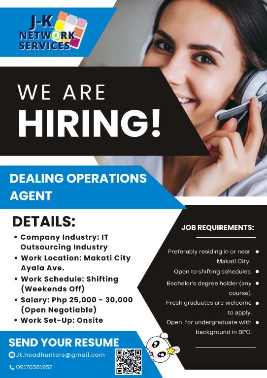 HIRING Dealing Operations Agent (Open for Entry level) in San Juan - Image 1