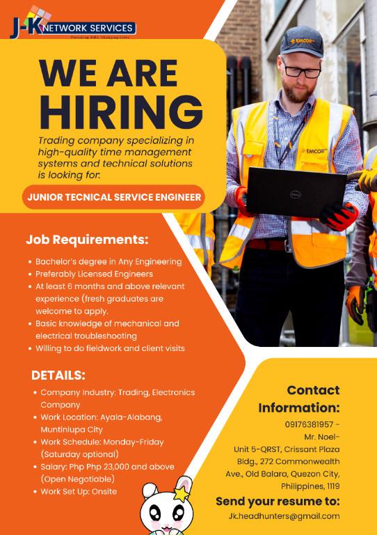 HIRING Junior Technical Service Engineer in Quezon City - Image 1