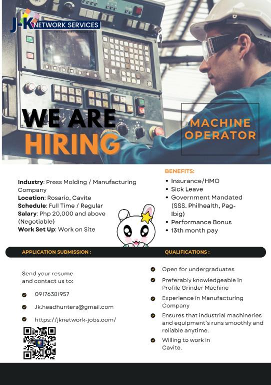 URGENT HIRING Machine Operator in Paco - Image 1