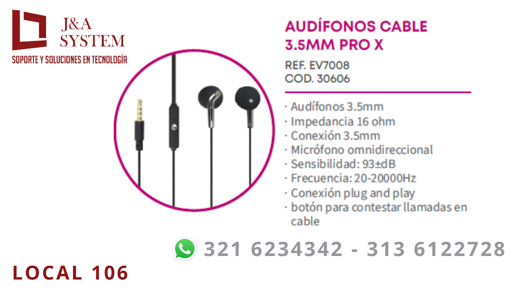 AUDÍFONOS CABLE 3.5MM PRO X en Bello - Imagen 1