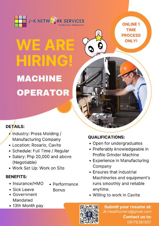 WE ARE HIRING Machine Operator in Quezon City - Image 1