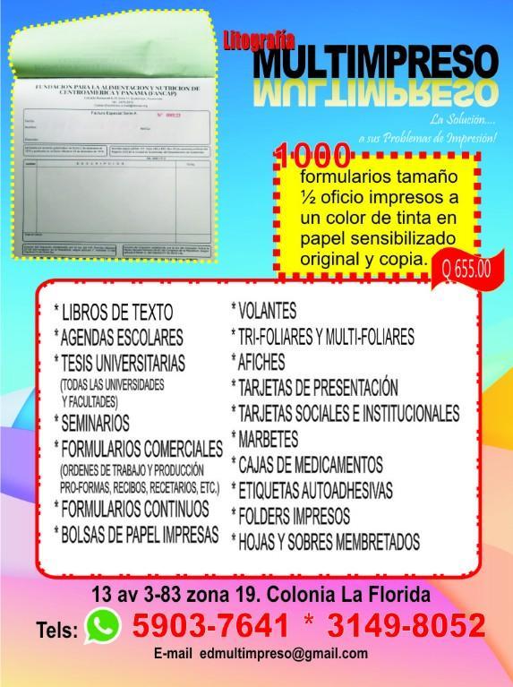 FORMULARIOS MEDIO OFICIO PAPEL SENSIBILIZADO en Guatemala - Imagen 1