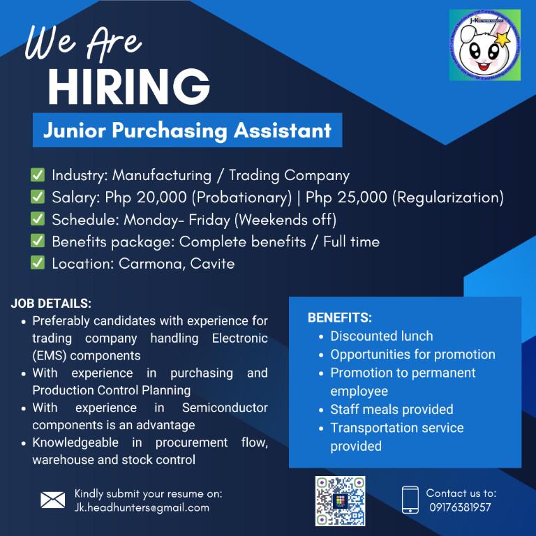 Jr. Purchasing Assistant | Complete Benefits | Fulltime in Paco - Image 1
