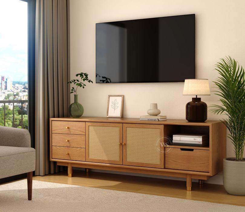 Space-Saving TV Unit with Foldable Work Desk Design in Chennai - Image 1