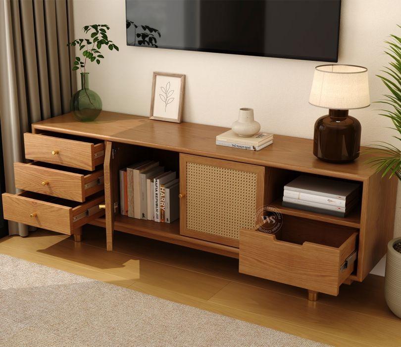 Space-Saving TV Unit with Foldable Work Desk Design in Chennai - Image 2