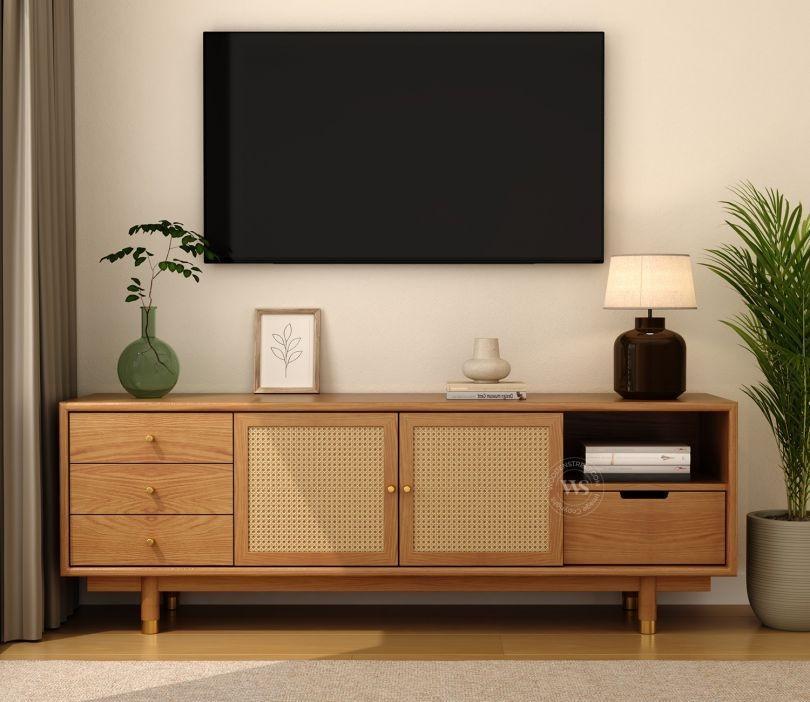 Space-Saving TV Unit with Foldable Work Desk Design in Chennai - Image 3