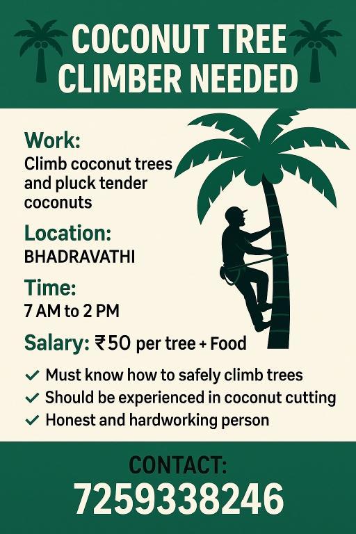 Coconut Tree Climber Needed in Shimoga - Image 1