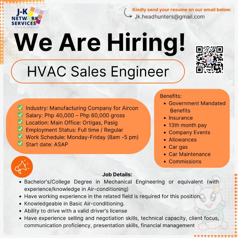 HVAC Sales Engineer | Fulltime | Can start ASAP | MON-FRI in Caloocan - Image 1