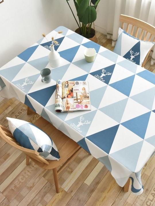MODERN HOMES Blue & White Geometric Printed Rectangular Table Co in Mumbai - Image 2