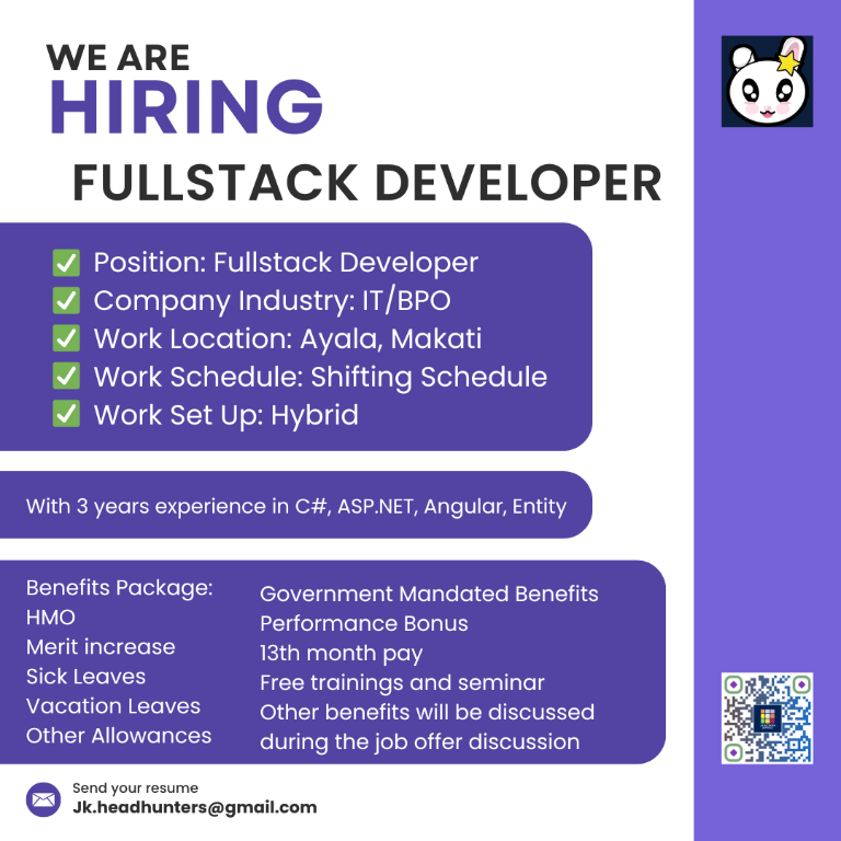 Fullstack Developer | Ayala, Makati | Hybrid | Shifting in Taytay - Image 1