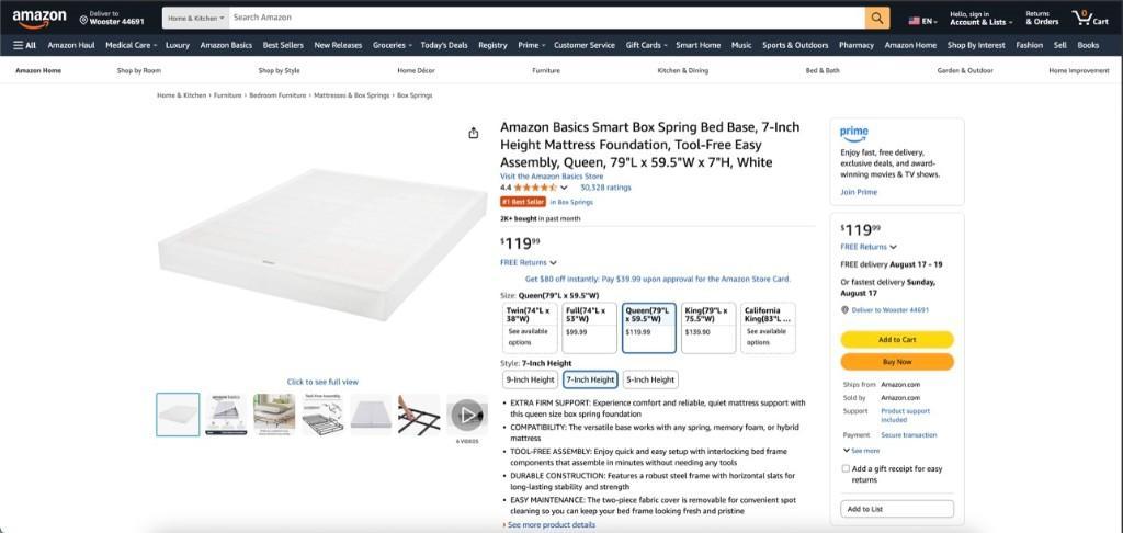 Amazon Basics Smart Box Spring Queen 7” Foundation – New in Akron - Image 5