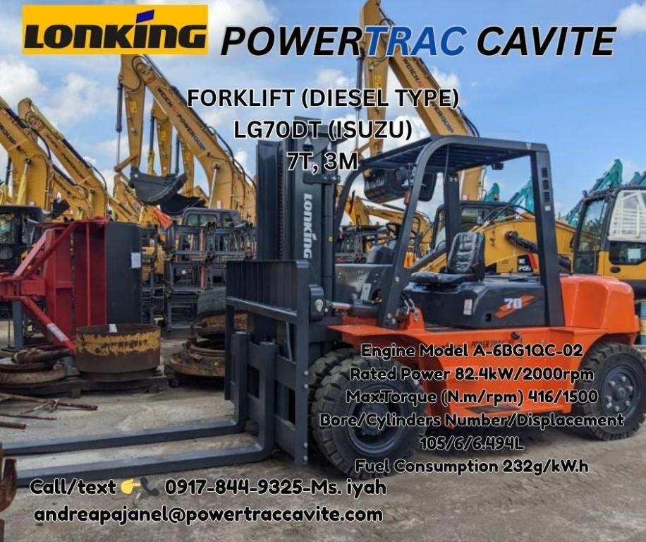 LONKING LG70DT FORKLIFT (DIESEL TYPE) ISUZU ENGINE 7T, 3M in Malabon - Image 1
