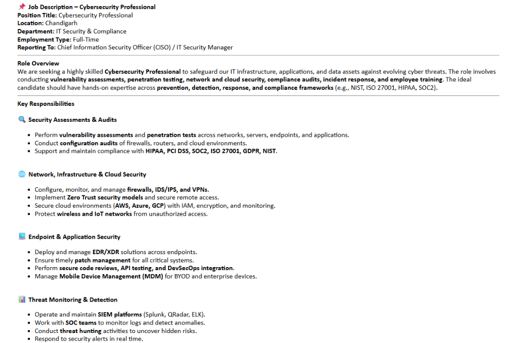 Cybersecurity Professional (WFH) in Mohali - Image 1